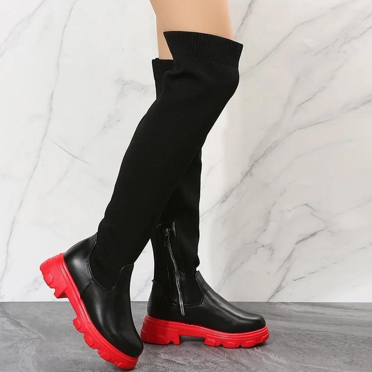 Fashion Women New Plus Size Long Boots Roundtoe Outdoor Antislip Shoe Casual Over the Knee Mesh Female Boot Fashion Comfort Ladies Shoes