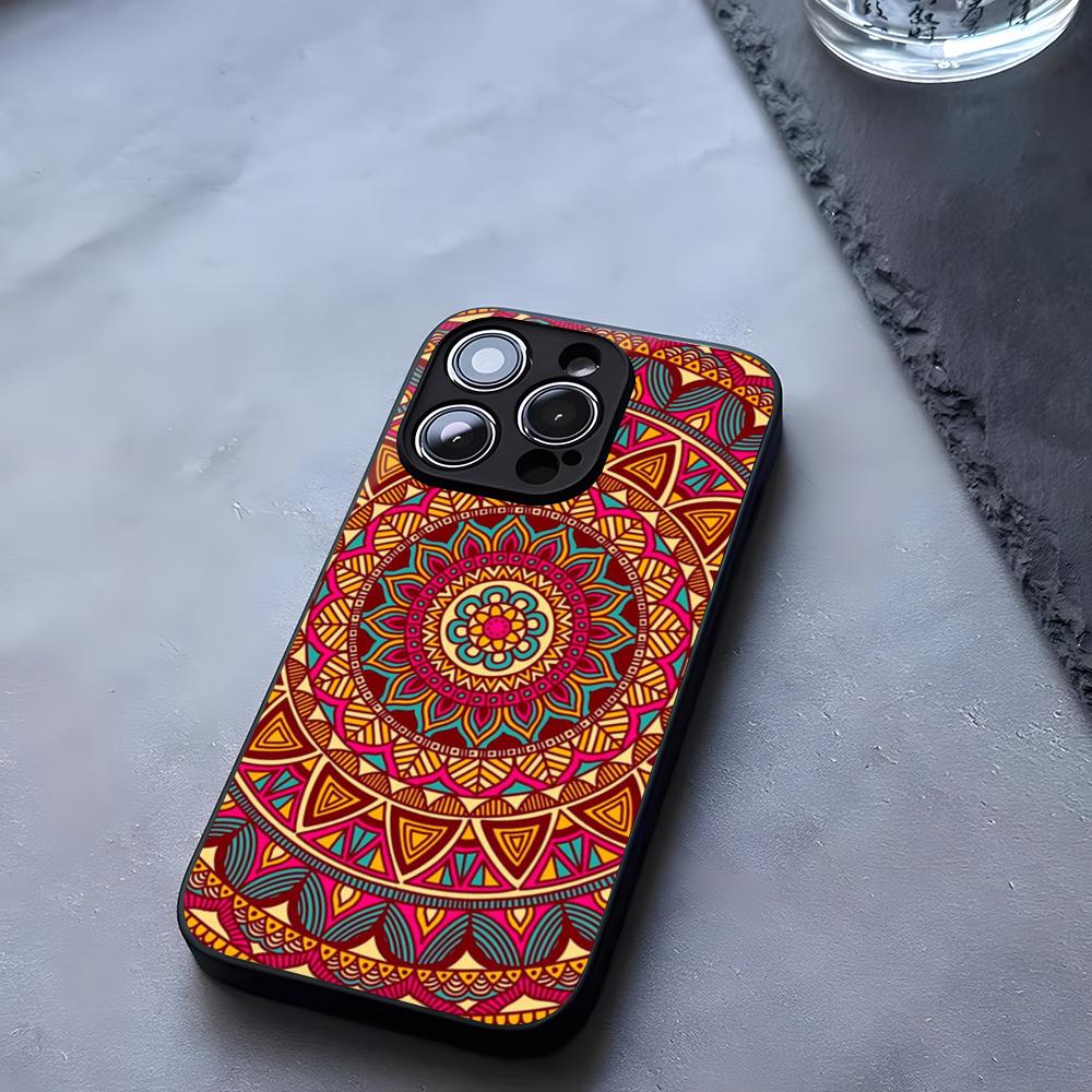 Mandala Flower Phone Case Tempered Glass For IPhone 17 13 14 16 12 15 11 Pro Max Plus Mini X XR SE2020 Coque