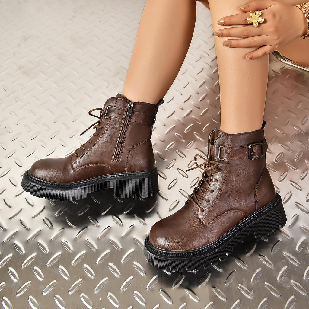 Модная женская обувь Осень Зима Модные классические ботильоны Женские туфли с круглым носком Повседневные удобные уличные туфли для женщин Botas De Mujer