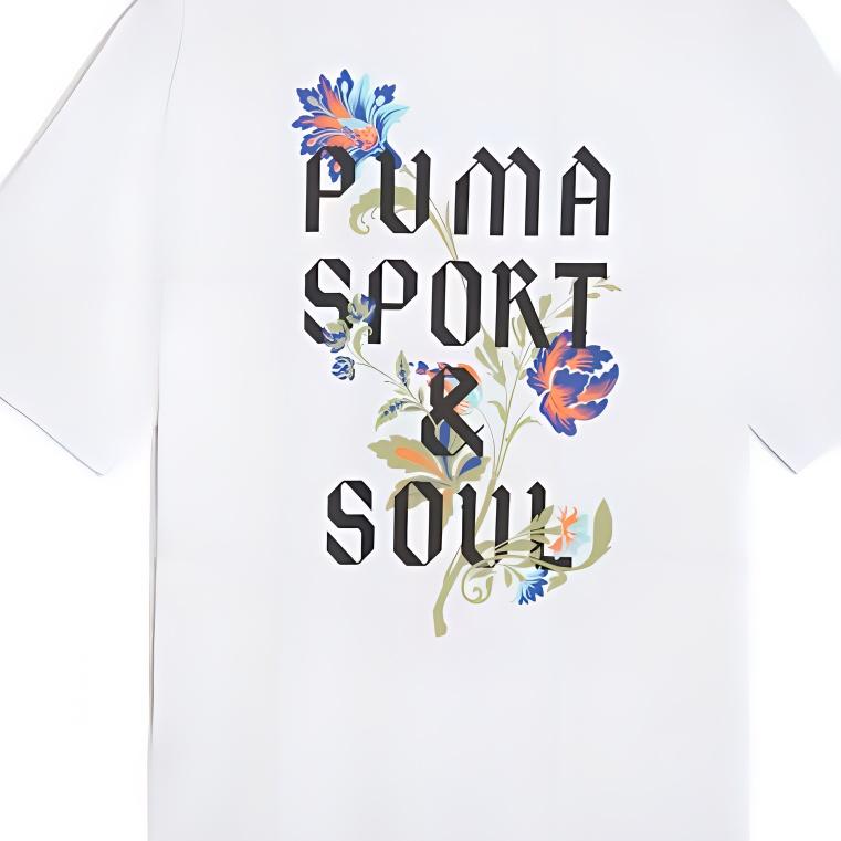 Puma Floral Graphic Boxy Crew Neck Sports Casual Short Sleeve Embroidered T-Shirt Men Tops White 633349-02