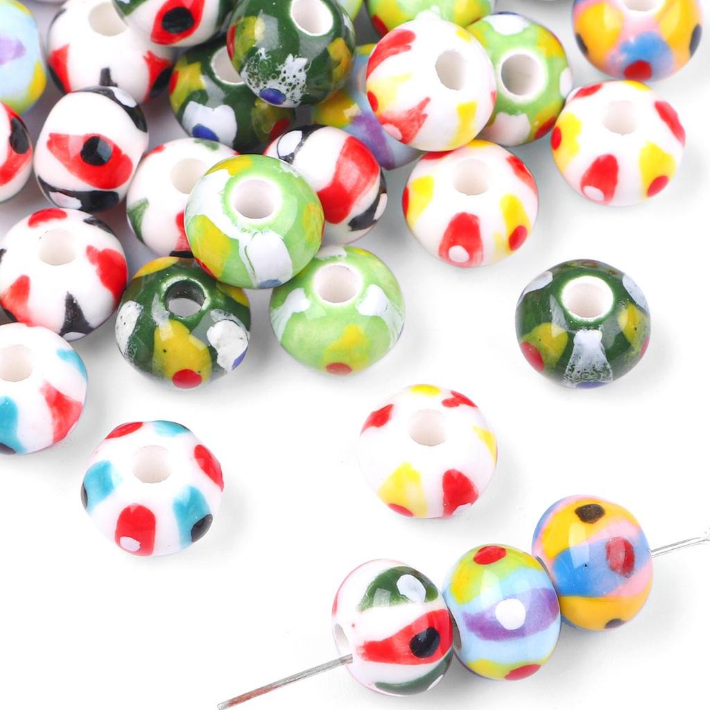 2Pcs Handmade Round Dot Ceramic Beads Charm Porcelain Loose Spacer Beads for DIY Jewelry Craft Making Accessories