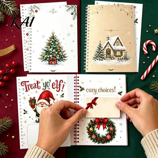 Decorative Card Display Book Christmas Gift Book, 8x6 Inch Spiral Bound Holiday Keepsake Booklet, Storage Merry Greeting Album Organizer for