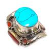 Кольцо ручной работы с тибетской бирюзой и коралловым драгоценным камнем, размер 8,5 d1s79