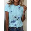 Ladies' 3D Printed Butterfly Floral Casual T-shirt Short Sleeved Round Neck Shirt