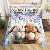 Easter Rose Rabbit Duvet Cover Cute Bunny Happy Easter Bedding Set Full for Kids Boys GirlsRustic Flower Animal Comforter Cover