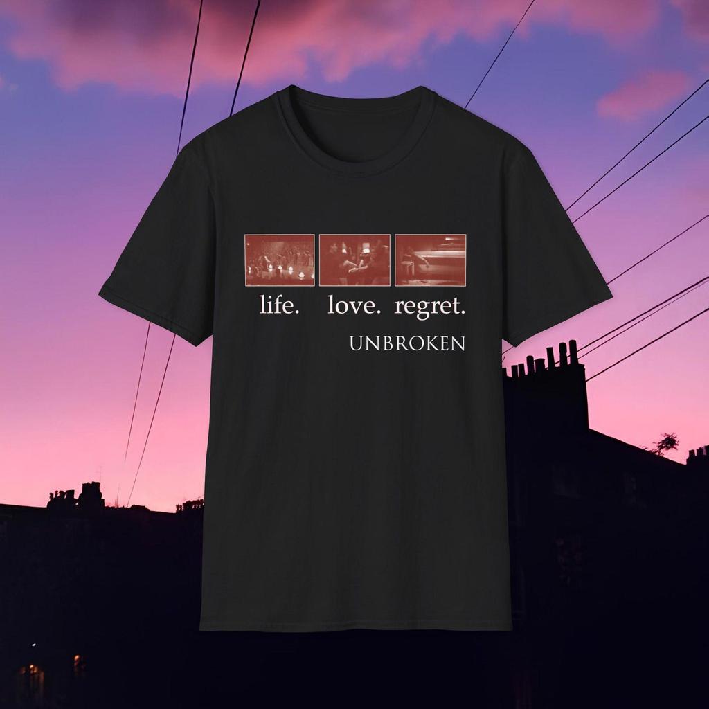 Unbroken - "life. love. regret." Cover Unisex Softstyle T-Shirt, Fanmade Merch, Metalcore Post-Hardcore Music, 90s Album Cover Design