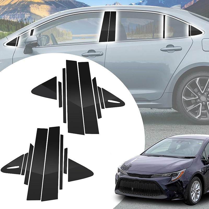 6pcs Glossy Black Exterior Door Window Pillar Posts Molding Cover Panel Trim Stickers Side Door Window Cover Trim Kits for Honda Civic 11th Gen