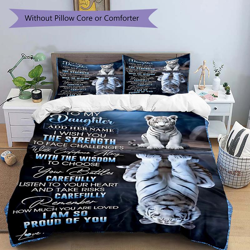 3pcs Love Letter Bedding Set - 1 Soft Quilt Cover + 2 Pillowcases, Machine Washable - Suitable