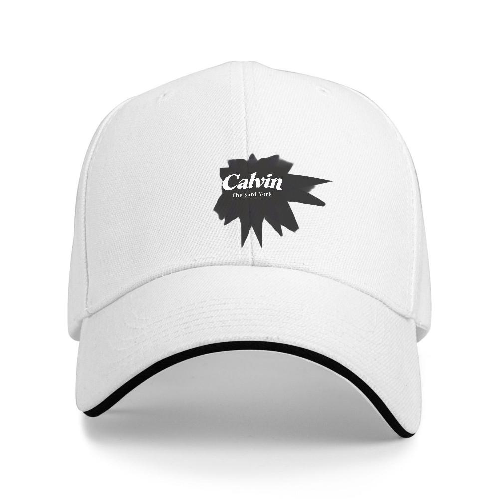 Calvin Minimalist Bold Italic White Text Baseball Cap for Men and Women Adjustable SnapOn Truck Cap Breathable Black and