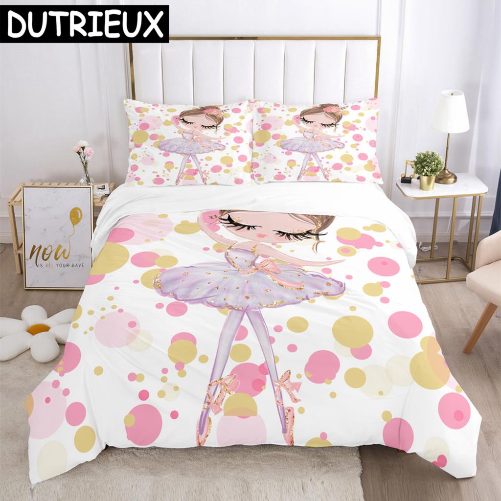 Cartoon Ballet Girl 3D Printed Bedding Set Duvet Covers Pillowcases Comforter Bedding Set Bedclothes Duvet Cover