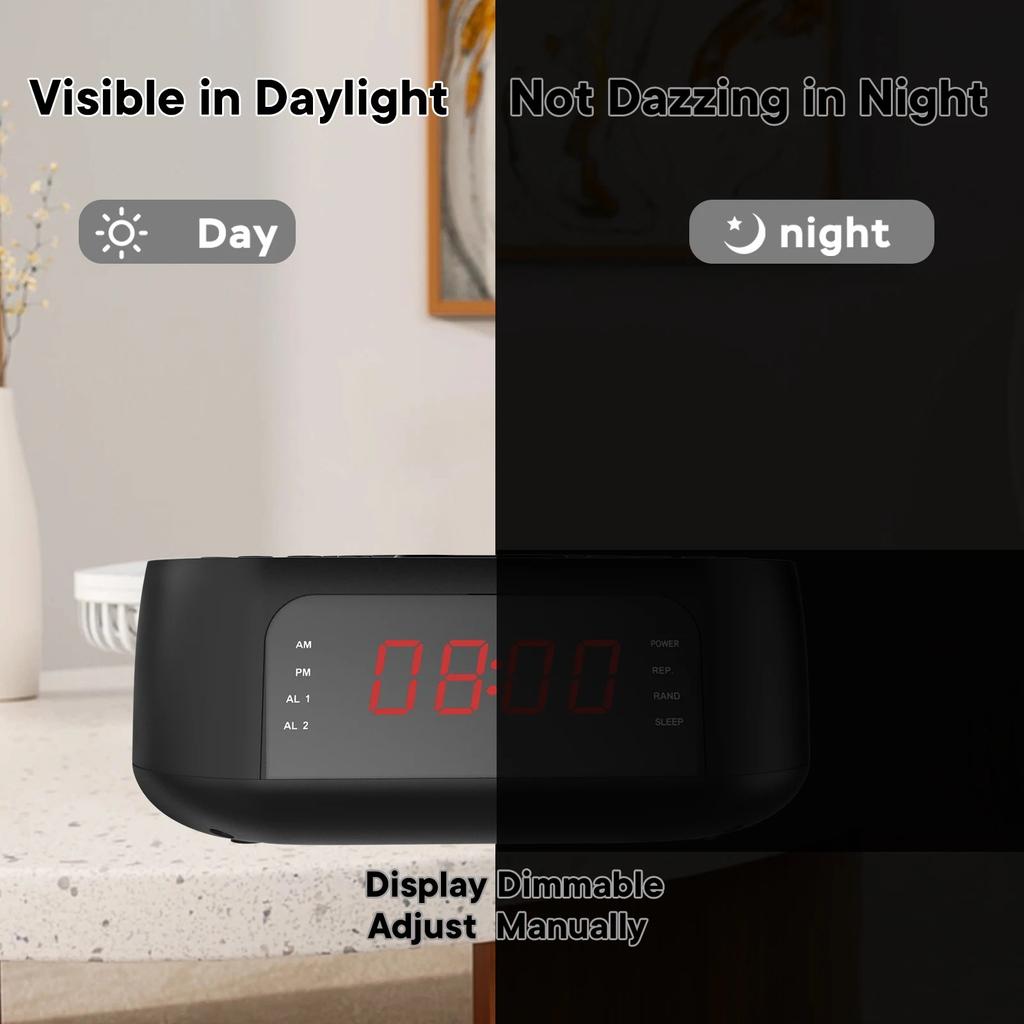 CD-проигрыватель Будильник с пультом, CD/MP3 Bluetooth FM-радио со встроенными динамиками, USB-зарядка, Регулируемый светодиодный дисплей, двойные будильники для спальни