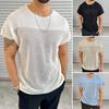 Men Tops Dumaloq Bo'yin Qisqa Yengli Bir Rangli Tikuv Dizayni Trikotaj Ochiq To'rli Dizayn Pullover Toplar