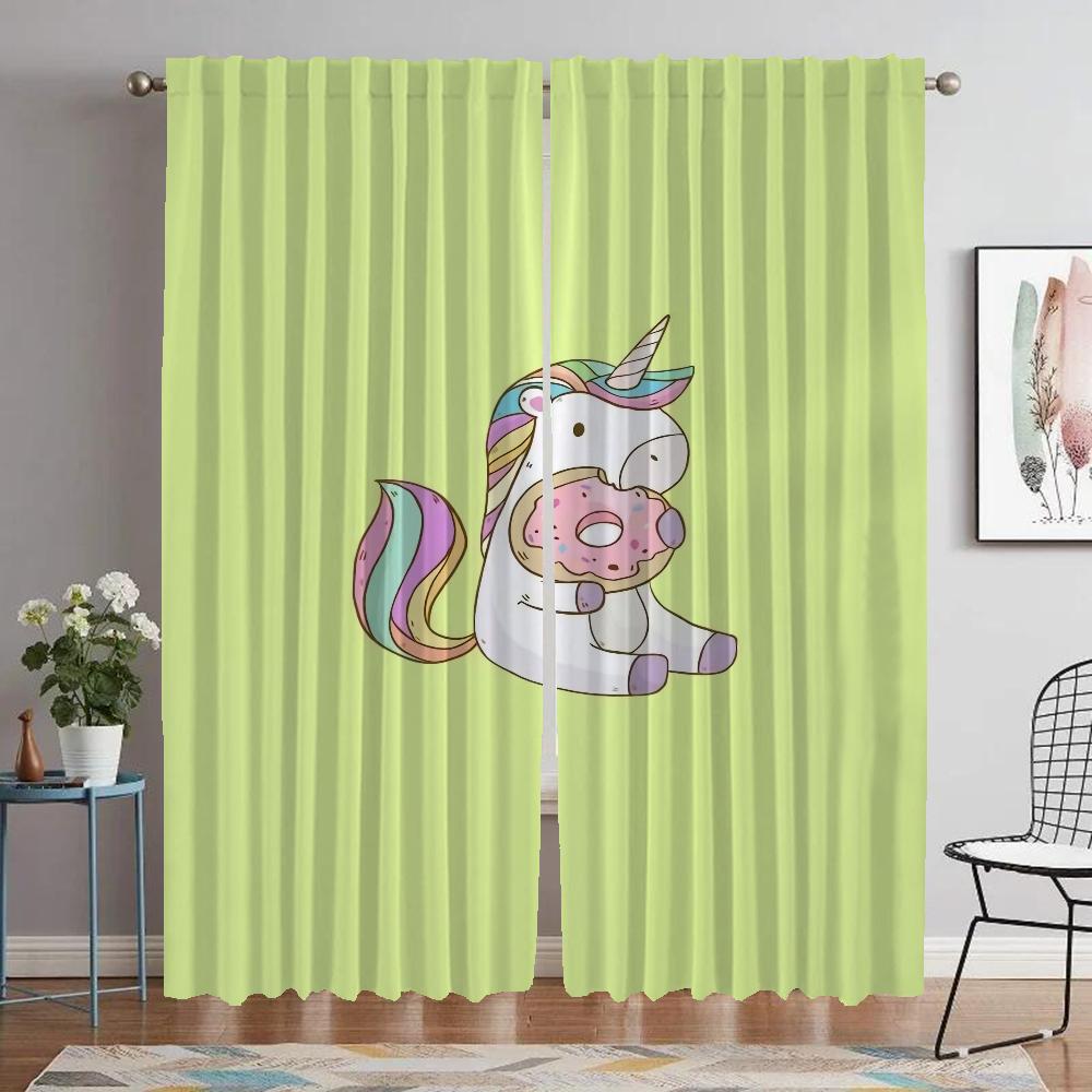 Elegant Room Curtains 2 Pieces Unicorn Modern Living Room Curtains for Camera Partition Window Curtain Shades Tulle for Bedroom