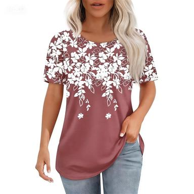Crew Neck Short Sleeve Black White Floral Print T Shirt Women's Outfits Casual Daily Wear