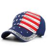 Унисекс Бейсболка Флаг США Алмазные заклепки Регулируемая Snapback Модная Кепка Gorras