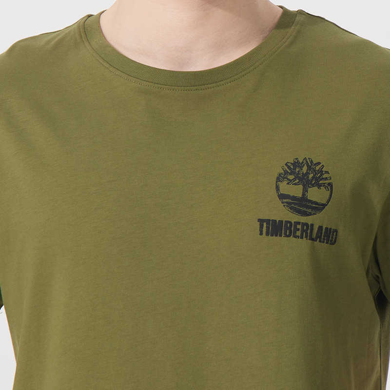 Timberland Уличная повседневная простая удобная дышащая футболка с круглым вырезом и коротким рукавом с принтом букв, топы унисекс оливково-зеленого цвета A42Q5-EG5