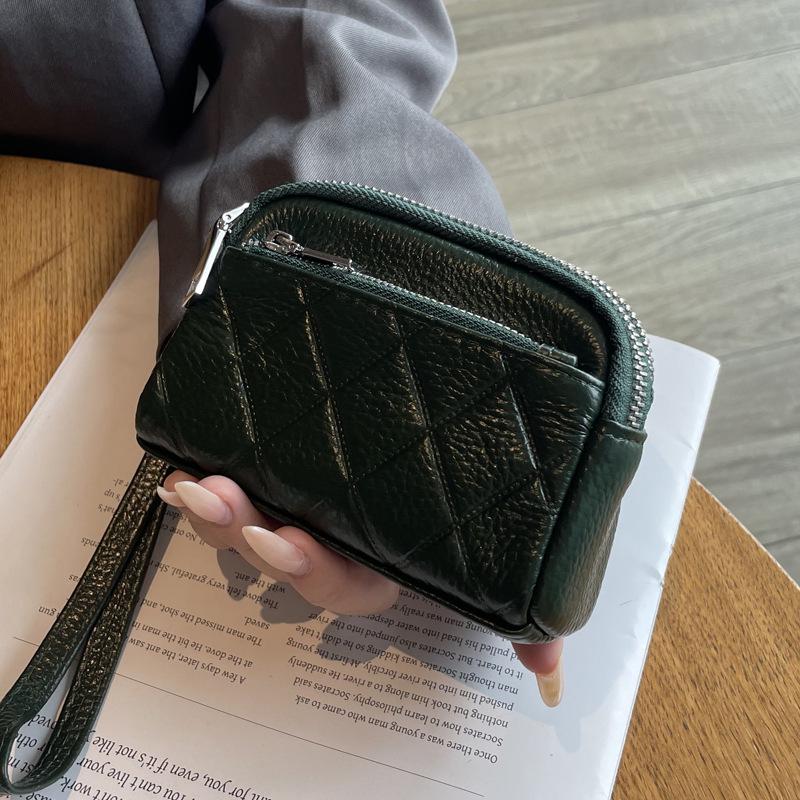 Genuine Leather Women's Coin Purse - 2024 New Large Capacity Cowhide Clutch with Three Zipper Compartments