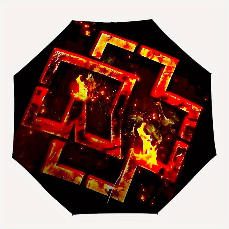 1pc Flaming Chinese Character Wen Umbrella with Plastic Handle,Suitable for All Seasons Home Travel Outdoor UmbrellaM1000