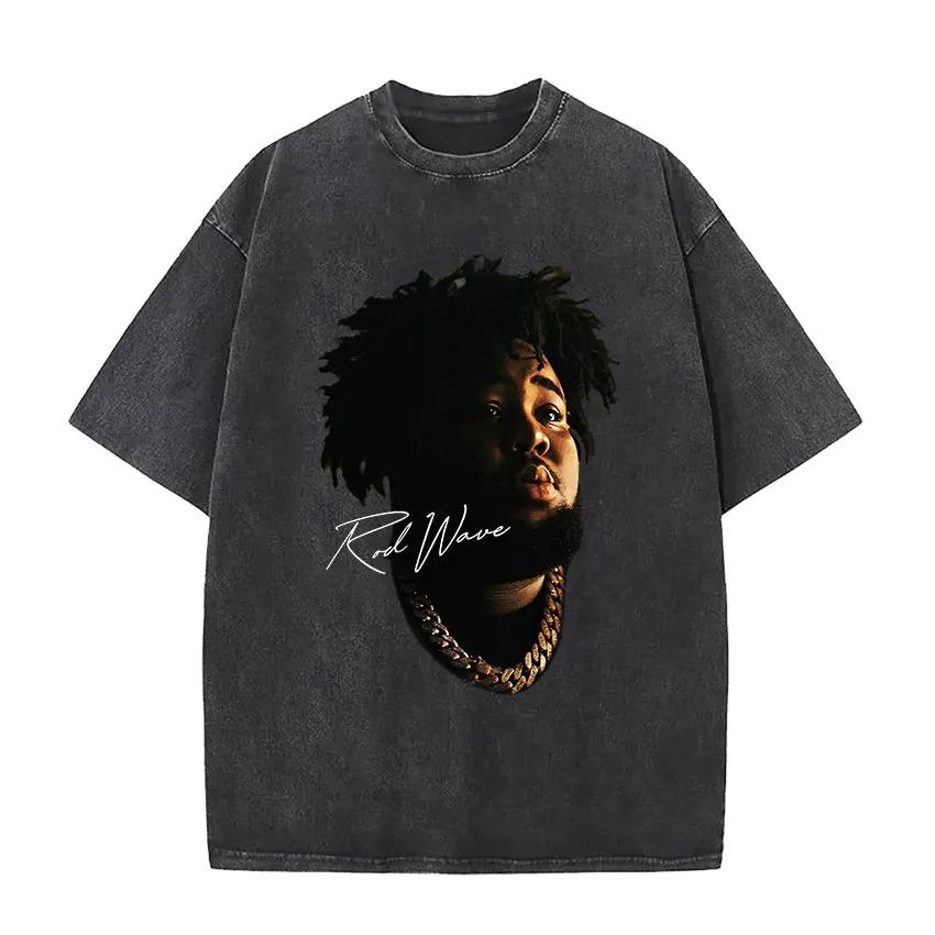 Hot Sale Rod Wave Album Poster Print Tshirt Unisex Women Retro Washed Cotton Summer New Tee Harajuku Fashion Casual Oversized Top