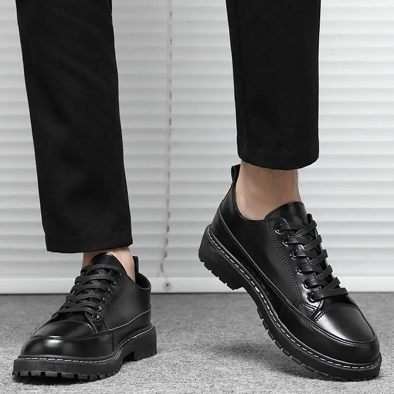 Black Social Shoe for Men Round Toe Leather Casual Dress Shoes Man High Quality Fashion Business Gentleman 2024 Style Footwear