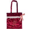 Ado Mizumori Lace Velor Drawstring Tote Rose Wine Red &