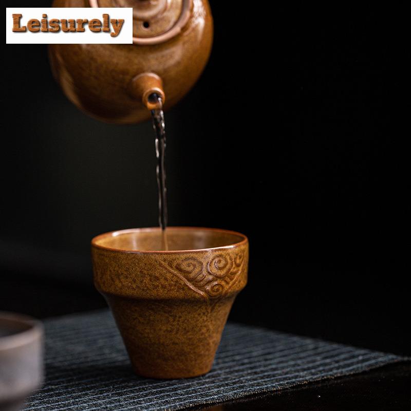 Ретро-старинная чашка для чая из глины и камня с резьбой в форме подковы. Чаша для дегустации чая Aussious Cloud Mastercup. Подарочная коробка для медитации.