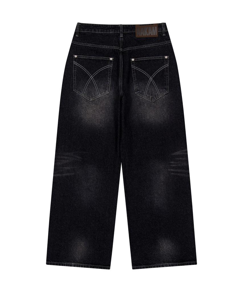 AAKAM Side Rhinestone Denim Pants (Black)