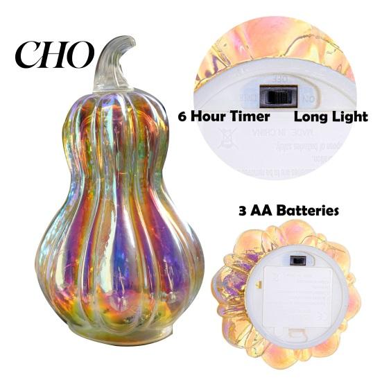 Party Decoration Essential Glass Pumpkin Light Battery Operated LED Lantern Fall Lighted Festive Accessory Centerpiece for Halloween Thanksgiving