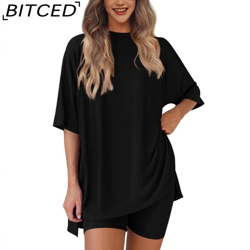 BITCED Повседневный комплект из двух предметов свободного кроя с короткими рукавами, в нескольких однотонных цветах