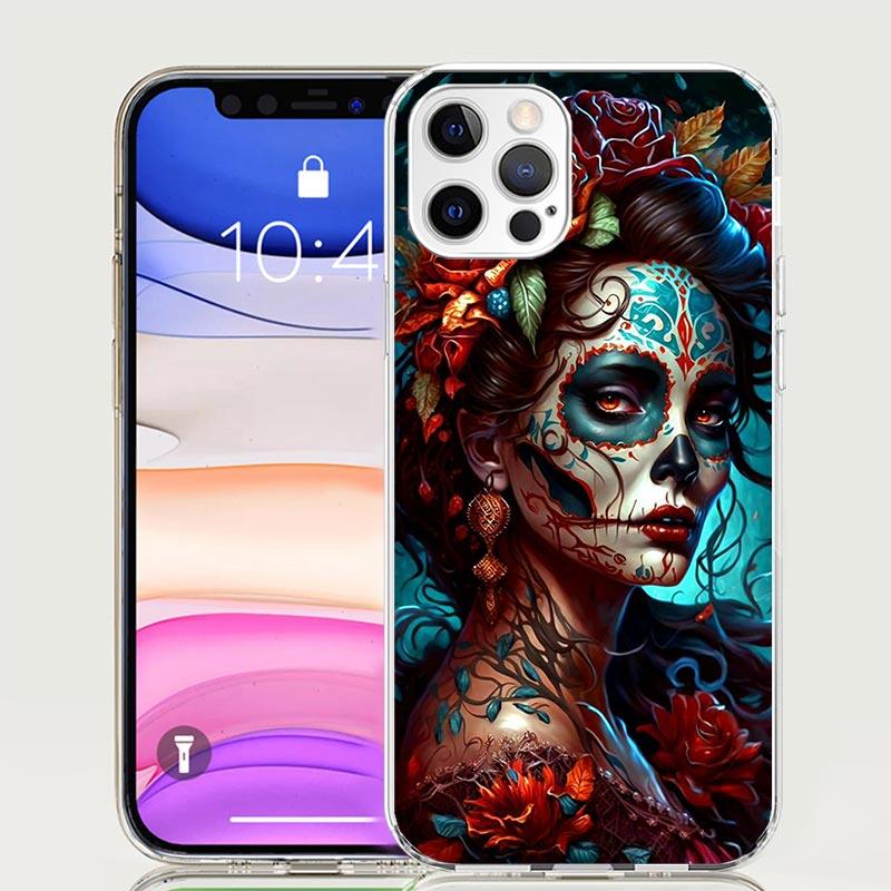 Catrina Beautiful Rose Girl Skull Case Phone Cover for Apple iphone 16 15 14 13 12 Mini 11 Pro Max 16E X XS XR 7 Plus 8 + SE 202