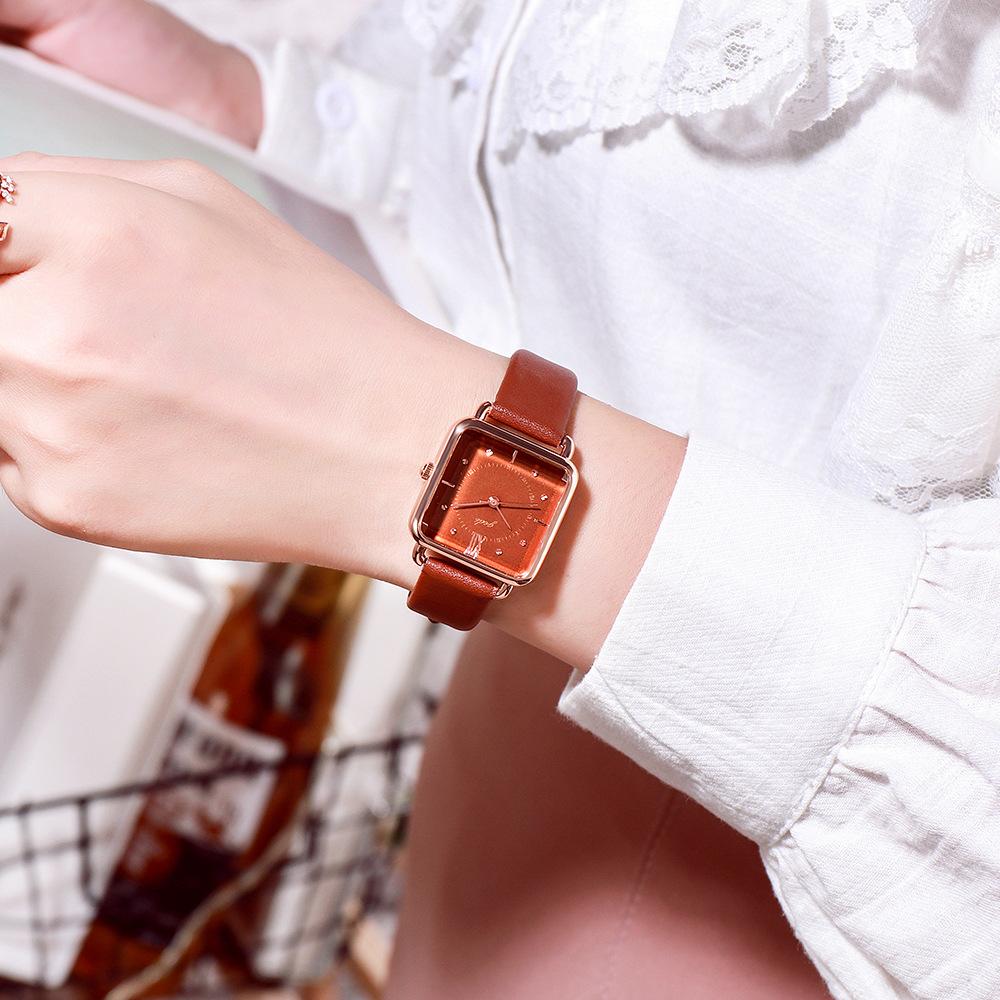 Простые и модные квадратные кварцевые часы для студентов, повседневные женские часы на пояс