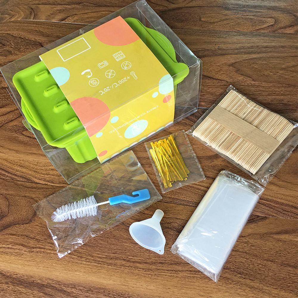 Popsicles Molds Set 12 Cavity Homemade Maker Ice Pop Mold Silicone Freezer Molds with 50 Popsicle Sticks 50 Popsicle Bags 50 Ties Funnel and Brush