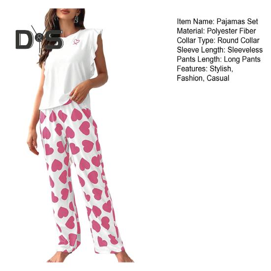 Женский атласный пижамный комплект, топ с оборками и широкие брюки, повседневный комплект из 2 предметов домашней одежды для отдыха