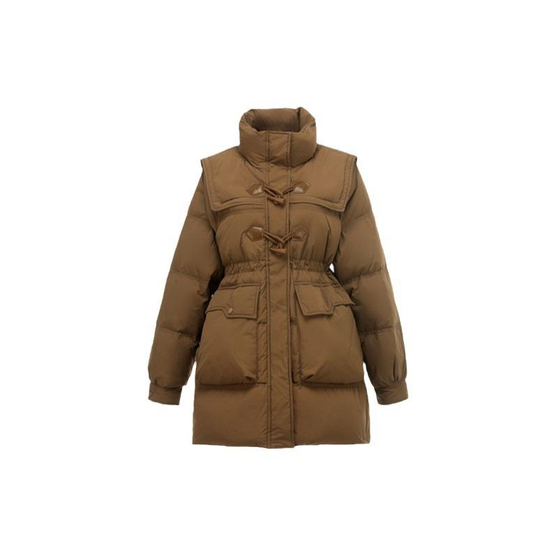 Пуховик женский в иностранном стиле зимний новый средний и длинный белый утиный пух большой карман модный универсальный свободный утолщенный пальто