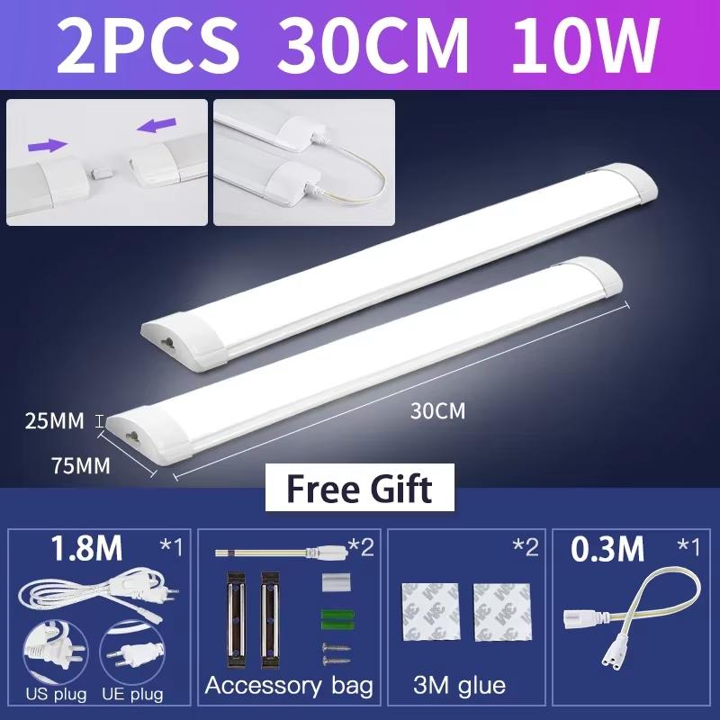 Светодиодная трубчатая лампа 110-220 В 10/20 В Кухонная лампа под шкаф Светодиодные ленты с кабелем-переключателем 1,8 м Для домашней спальни Внутреннее освещение