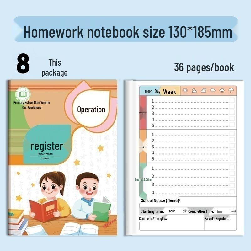 Set of 4 Homework Notebooks for Primary Students: Ideal for Classroom Notes and Assignments