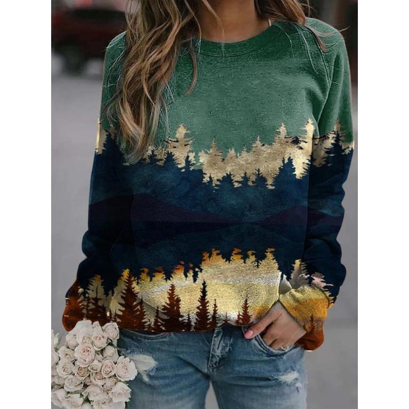 Shoulder Sleeves for Spring Autumn Comfortable and Fashionable Simple and Loose 3D Digital Printed Women's Clothing Pullovers & Long Sleeves