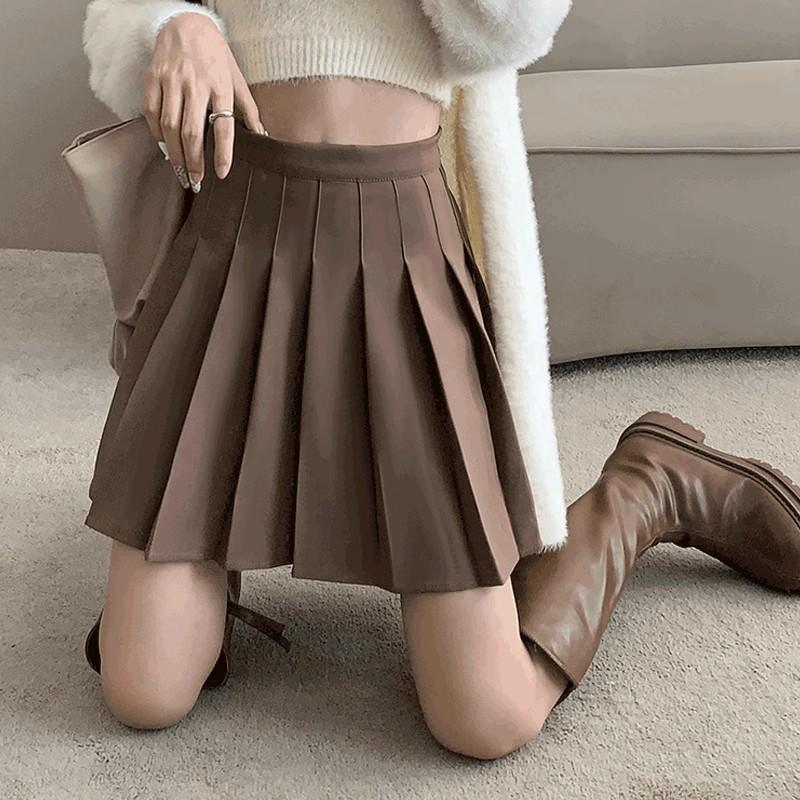 Skirt Large Aline Pleated Coffee Womens High Waist Slim Fit Autumnwinter 2023 College Style