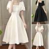 Women Midi Dress A Line Streetwear Solid Color Flowy Summer Ladies Mid Long Dress Daily Wear