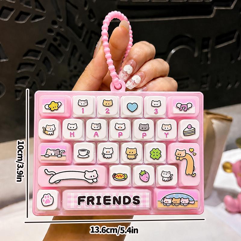 Cartoon Pet Kitty Keyboard Keychain 26-Key Mechanical Keyboard Clicker Decompression Fidget Stress Relief Bag Charm Pendent Gift