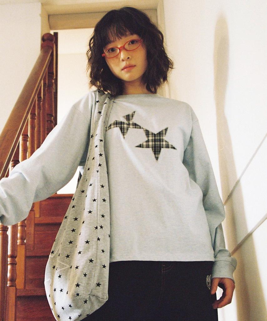 CAVISH Twin Star Check Applique Ls Tee Blue(Cv2Gsut555A)