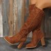 Женские замшевые сапоги до колена, женские однотонные сапоги с острым носком и высоким каблуком, женские осенне-зимние длинные сапоги с боковой молнией Bota Feminina