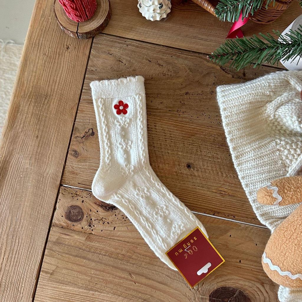 Носки рождественские Songmu Pine, теплые, бархатно-красные, с бантом