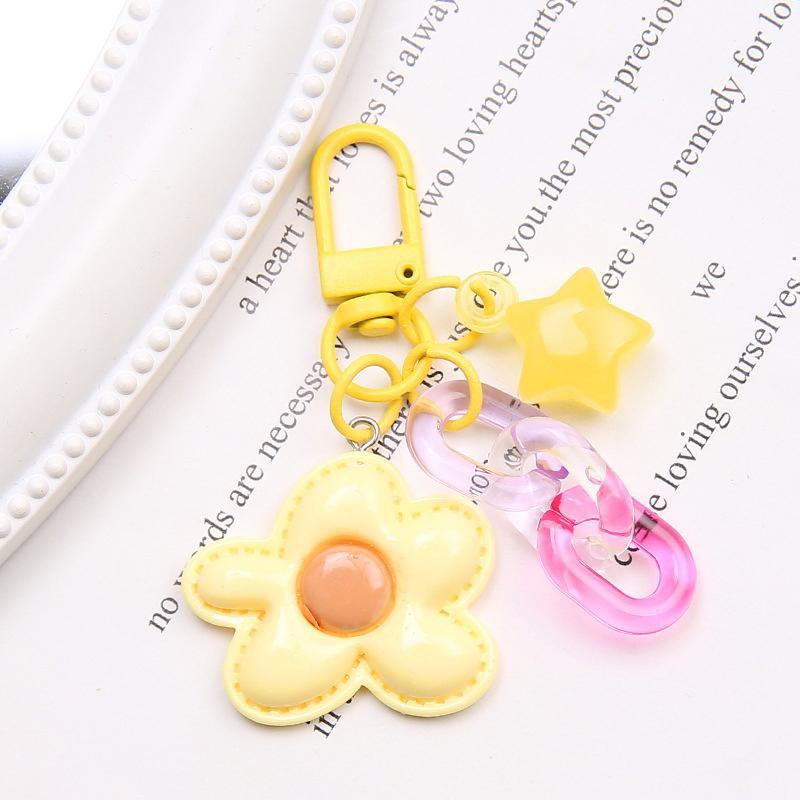 1Pc Cute Sweet Candy Color Flowers Star Keychain Universal Resin Floral Keyring For Girls Bag Pendant Backpack Decoration
