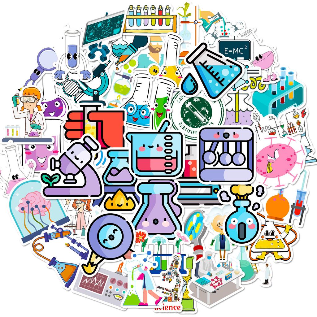 50 экспериментальных научных образовательных наклеек, мультяшное химическое оборудование, лабораторные персонализированные научные наклейки
