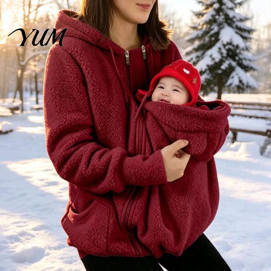 Warm Fleece Jacket Pet Pouch Zip-up Hoodie for Women, Cat Dog Carrying Pocket Hooded Friendly Winter Sweatshirt, Long Sleeves Animal Lovers Sweatshirt