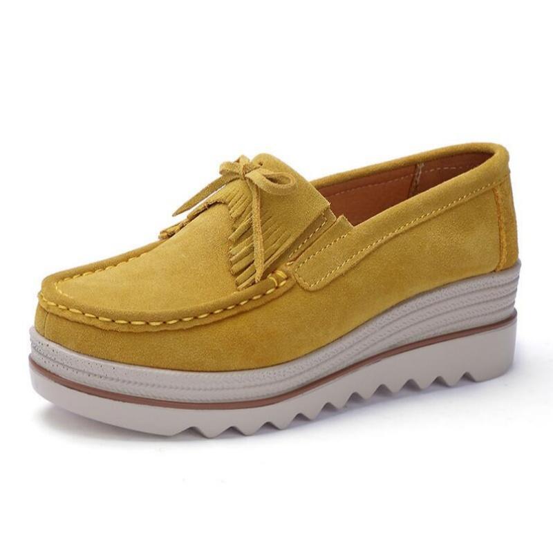 Leisure Sports Women's Shoes Spring and Summer New Leather Women's Large Size Swing Thick Sole Increase Fringe Women's Shoes 42