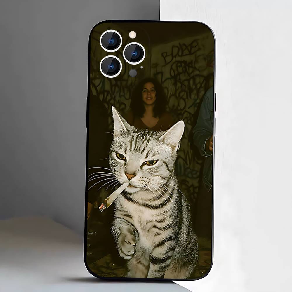 Мемы с котами Чехол для телефона Для iPhone 17,16,15,14,13,12,Pro,Max,Plus,E,SE4,Air,Mini Черный Мягкий Коробка