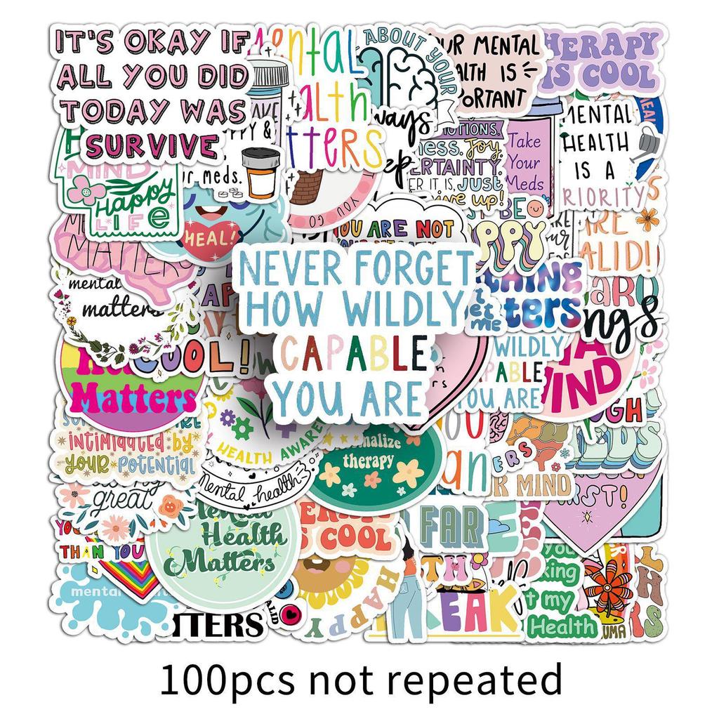 100 Inspirational Waterproof Mental Health Stickers for DIY Decoration On Milk Tea Cups and Handbooks