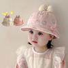 Cute Bow Baby Fisherman Hat Bear Ear Infant Panama Basin Cap Cartoon Print Kids Dome Bucket Hats 2-16M Kids Thin Cotton Visors